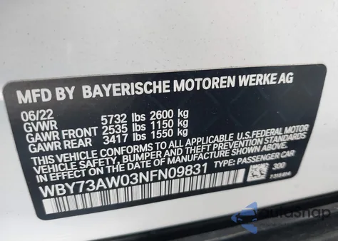 2022 BMW I4 Edrive40 из США, поврежденный, VIN WBY73AW03NFN09831